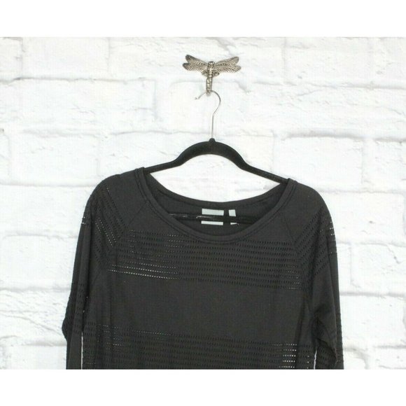 ATHLETA Black Eyelet Crewneck 3/4 Sleeves Blouse Size M - Picture 2 of 8